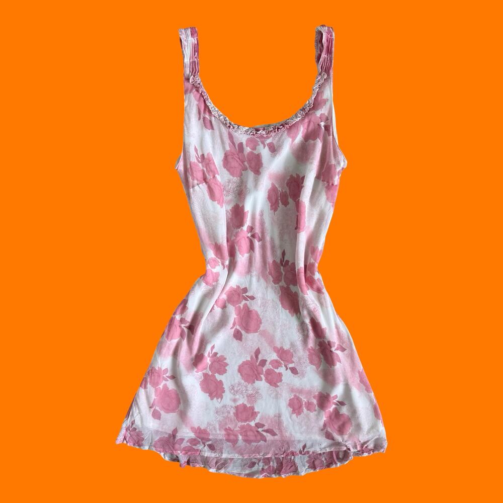 00's vintage pink rose floral coquette fairy y2k dress Size 14 *flaws*